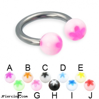 Acrylic flower ball titanium circular barbell, 12 ga, acrylic tongue rings, acrylic eyebrow rings, acrylic bead rings, flower shaped labret jewerly, flower fishtail labret
