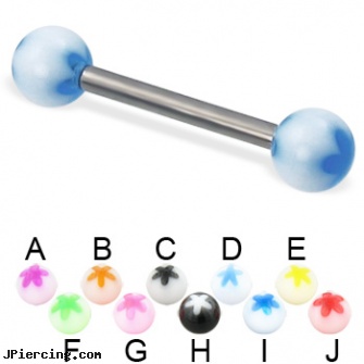 Acrylic flower ball titanium straight barbell, 12 ga, acrylic nose studs, acrylic labret, acrylic rainbow belly ring, flower fishtail labret, flower nipple shields