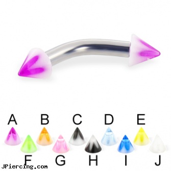 Acrylic flower cone curved barbell, 10 ga, acrylic tongue barbells, acrylic eyebrow rings, acrylic tongue rings barbells, flower fishtail labret, flower belly ring