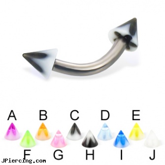 Acrylic flower cone titanium curved barbell, 12 ga, acrylic labret, acrylic tongue barbells, acrylic tongue rings barbells, flower belly ring, flower pics