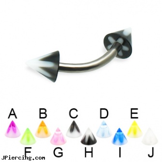 Acrylic flower cone titanium curved barbell, 14 ga, acrylic tongue barbells, body jewelry acrylic, acrylic bodyjewelry, flower fishtail labret, flower belly ring