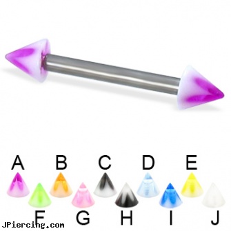 Acrylic flower cone titanium straight barbell, 12 ga, acrylic rainbow belly ring, 10 gauge acrylic tapers, body jewelry plugs acrylic, flower belly ring, flower nipple shields