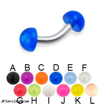 Acrylic half ball curved barbell, 12 ga, acrylic tongue rings barbells, acrylic bodyjewelry, acrylic tongue barbells, flashing labret ball, rhinestone dimple ball charm belly ring