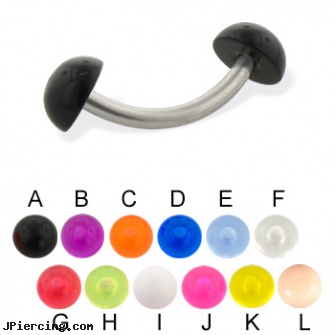 Acrylic half ball curved barbell, 14 ga, gauge acrylic body jewelry, acrylic nose studs, acrylic tongue rings, clit hood barbells balls, belly button ring balls