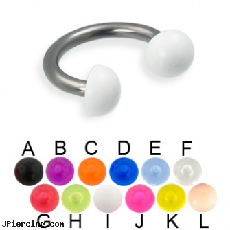 Acrylic half ball titanium circular barbell, 12 ga, acrylic tongue barbells, acrylic tapers, acrylic labrets, belly ring balls, silicone cock ring with balls