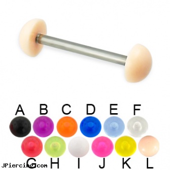 Acrylic half ball titanium straight barbell, 14 ga, acrylic nose studs, acrylic tongue rings, uv acrylic body jewellery canada, ball and cock ring, belly ring balls