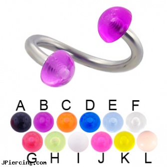 Acrylic half ball twister, 12 ga, acrylic bodyjewelry, acrylic body jewelry, acrylic tongue rings barbells, captive ball, photo ball jewelry