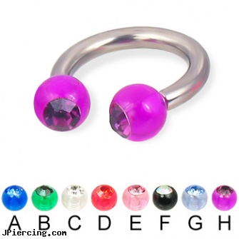 Acrylic jeweled ball titanium circular barbell, 10 ga, body jewelry plugs acrylic, acrylic eyebrow rings, acrylic tongue rings barbells, 18g jeweled labrets, gold jeweled labret ring