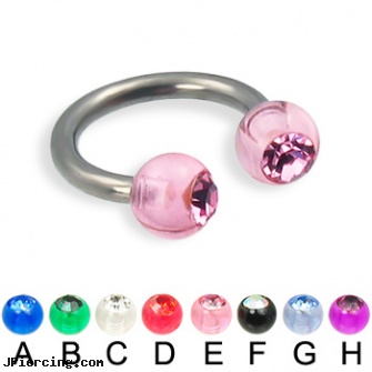 Acrylic jeweled ball titanium circular barbell, 12 ga, acrylic tongue rings barbells, acrylic nose studs, body jewelry acrylic, 18g jeweled labrets, jeweled labrets