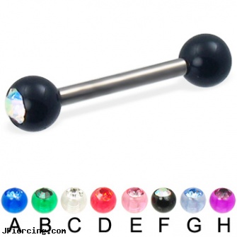 Acrylic jeweled ball titanium straight barbell, 12 ga, acrylic bead rings, body jewelry acrylic, acrylic piercing, 18g jeweled labrets, gold jeweled labret ring