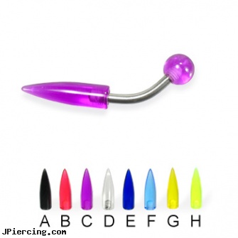 Acrylic spike  and ball curved barbell, 14 ga, uv acrylic body jewellery canada, acrylic bodyjewelry, acrylic tongue rings barbells, labret spike, disturbed labret spike