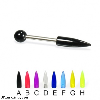 Acrylic spike  and ball straight barbell, 14 ga, 10 gauge acrylic tapers, acrylic tongue barbells, acrylic tongue rings barbells, curved spike labret jewlery, labret spike