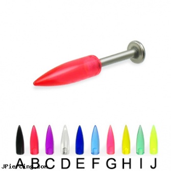 Acrylic spike titanium labret, 14 ga, acrylic labrets, acrylic labret, acrylic ear body jewelry, labret curved spike, eyebrow spike