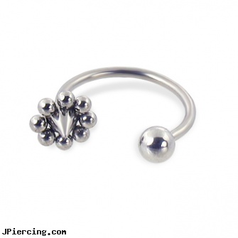Ball and flower cone circular barbell, 16 ga, navel rings football, cock and ball testicle piercing torture, blinking koosh ball belly ring, flower belly ring, flower nipple shields
