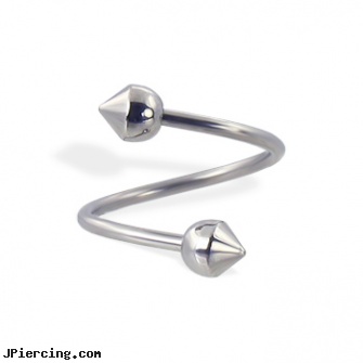 Ball-cone spiral barbell, 16 ga, 14k ball closure ring, ball rings, cock ball ring, helix cone, cone helix