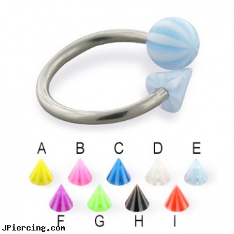 Beach ball and cone circular barbell, 14 ga, body jewellery worn on the beach, beach ball barbell and eyebrow piercing, genital piercing virgina beach ocean mystique, ball belly ring, blinking koosh ball belly ring