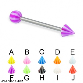 Beach ball and cone straight barbell, 16 ga, genital piercing virgina beach, beach ball barbell and eyebrow piercing, beach, clit hood barbells balls, ball and cock ring