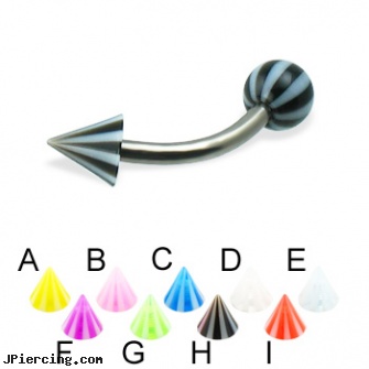 Beach ball and cone titanium curved barbell, 14 ga, beach ball barbell and eyebrow piercing, body jewellery worn on the beach, cock rings and nude beaches, belly ring balls, ball belly ring