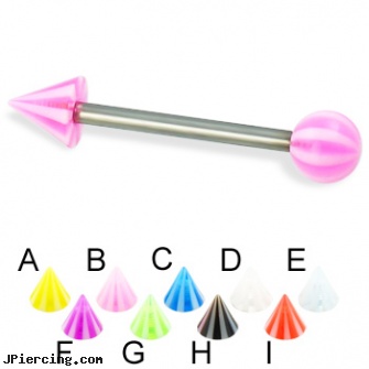 Beach ball and cone titanium straight barbell, 14 ga, beach body peircing, tommy ts piercing shop huntington beach ca, beach, cock and ball piercing, replacement ball for eyebrow ring