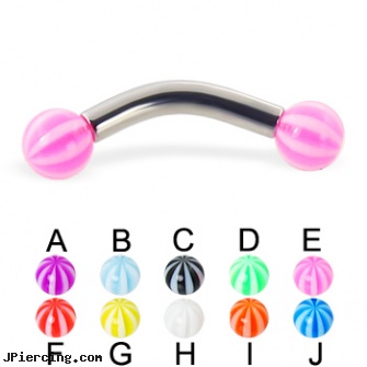 Beach ball curved barbell, 10 ga, beach body peircing, beach body jewellery, genital piercing virgina beach, silicone cock ring with balls, rhinestone dimple ball charm belly ring