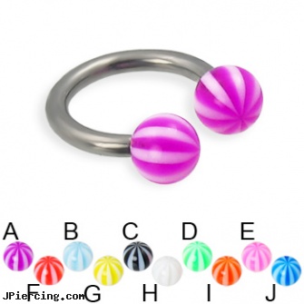 Beach ball titanium circular barbell, 12 ga, beach, nipple rings worn on the beach, genital piercing virgina beach ocean mystique, curved earrings screw balls, blinking koosh ball belly ring