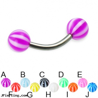 Beach ball titanium curved barbell, 14 ga, beach body jewellery, beach ball barbell and eyebrow piercing, cock rings and nude beaches, cock and ball piercing, cock ball ring