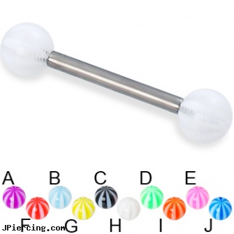 Beach ball titanium straight barbell, 12 ga, genital piercing in virginia beach, body jewellery worn on the beach, genital piercing virgina beach, photo ball jewelry, balls piercing