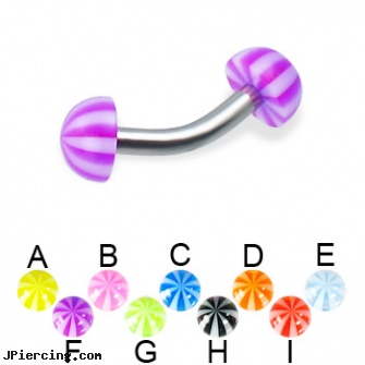 Beach half ball curved barbell, 12 ga, nipple rings worn on the beach, beach, beach body peircing, flashing labret ball, tongue ring balls