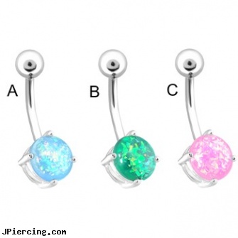 Beautiful Synthetic Opal Belly Ring, 14 Ga, opal labret jewelery, opal body piercing, belly jewelry opal, wholesale sari salwar belly india jewelry, uk wildcats belly button ring