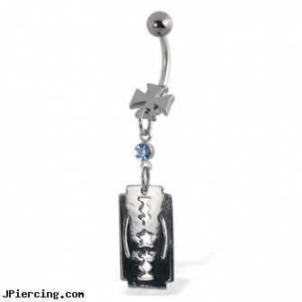 Belly button ring with dangling gem and razor, belly button stud, betty boop belly rings, are belly button peircings dangerous?, what belly button rings are, buy tongue rings