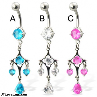 Belly button ring with dangling gems, starter belly rings, care bear belly rings, diamond belly ring, rhinestone belly button barbells, cleaning and care for belly button piercings