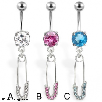 Belly button ring with dangling safety pin, how to clean belly piercings, hot belly ring, ferrari belly button ring, belly button piercing health, gothic belly button ring