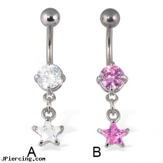 Belly button ring with dangling star shaped gem, how to switch your belly button ring, cartoon belly rings, rebel flag belly button ring, belly button clip no piercing jewelry, india nose ring