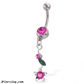 Belly Button Ring with Flower And Leaf Dangle, belly button piercing problems, hello kitty belly button rings, information on belly button piercings, gates of hell cock ring, titainum tongue rings