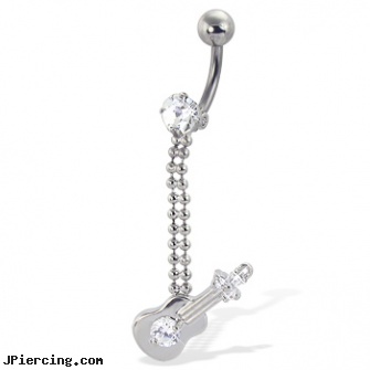 Belly button ring with gem and jeweled guitar on dangle, 14 gold plated belly rings, 14 katet gold belly ring, christmas belly button rings, arizona belly button piercing, gold belly button jewelry to buy