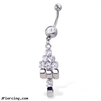Belly Button Ring with Jeweled Dangle, giraffe belly rings, eeyore belly rings, belly and piercing and problems, tinkerbell belly button ring, chanel belly button ring