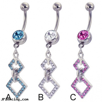 Belly button ring with two-square dangle, care for belly button piercing, ohio state logo belly button rings, charms for captive belly rings, belly button piercing photo, neoprene cock rings