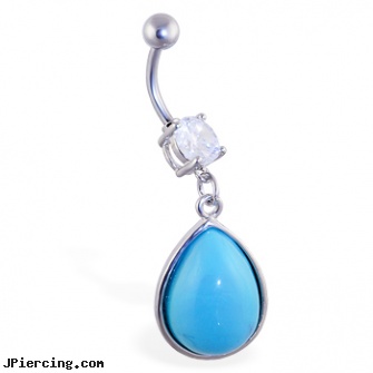 Belly ring with big dangling lt blue teardrop, belly dancing jewelry, infected belly piercings, cheap belly button jewelry, cock rings facts, nipple bulb erection rings
