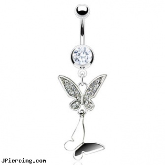 Belly ring with dangling butterflies, unique belly button rings, facts about belly button piercing, cheap belly button jewelry, 14k nose ring, gold cock rings