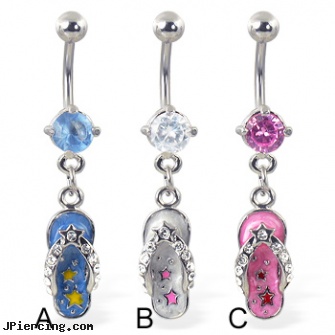 Belly ring with dangling flip-flop with stars, piercing belly button, belly button rings dr suess, pictures of sexy women with belly rings, clit rings and body jewlery, how does cock ring work