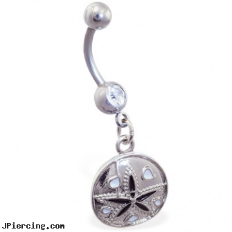 Belly ring with dangling flower shell, eeyore belly button ring, eeyore belly rings, belly button rings dangle, puerto rican flag ring, dangling nipple jewelry stars