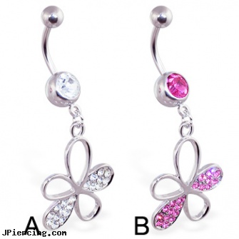 Belly ring with dangling gem paved flower, initial belly button piercing ring, hello kitty belly ring, light up belly rings, nipple jewelry interchangeable base rings, adult cock rings