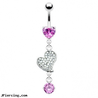 Belly ring with dangling jewel paved heart and gem, belly button and tongue rings, wholesale belly rings, how to care for infected belly button rings, wireless vibrating cock rings, the bead ring