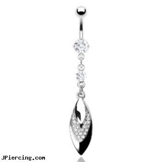 Belly ring with dangling jeweled leaf, hello kitty belly rings, how do you pierce your belly button?, indecent belly button rings, tongue ring girl, 14k gold captive bead ring