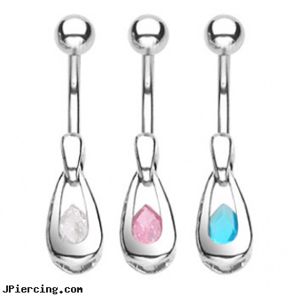 Belly ring with dangling jeweled teardrop block, belly button rings dangle, automotive belly rings, belly barbells, how do cock rings work, tongue ring girls