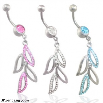 Belly ring with dangling jeweled vine leaves, themed belly button rings, tinkerbell belly ring or body, cheap 13mm belly button rings, how to put on cock ring, dangling heart belly button ring