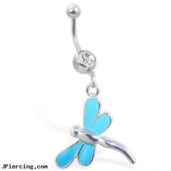 Belly ring with dangling light blue dragonfly, dale earnhardt belly button rings, belly botton peircing kits, what belly button rings are, benji madden lip ring, jewelry findings ear rings