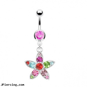 Belly Ring With Dangling Multicolored Flower, piercing your own belly button, dangers of belly button piercing, how to change my belly button ring for the first time, discreet cock ring, male genital piercing ring