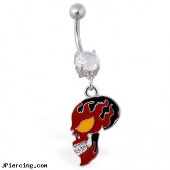 Belly ring with dangling red flame skull, pretty belly rings, collegiate belly rings, tampa bay bucs belly ring, nipple rings non piercing, sexual benefits for having tongue rings
