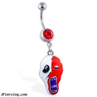Belly ring with dangling scary masked face, cool belly rings, belly button ring measuring, belly button piercings, multiple piercing navel rings, cock ring vibrator clitoral stimulation